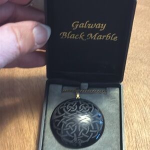 Galway Celtic Ireland Black Marble Pendant Hand Carved Vintage Necklaces, Unisex